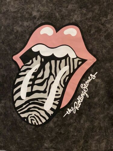 The Rolling Stones Tongue Graphic Logo Black Gray Tie Dye Crop T-shirt  Large