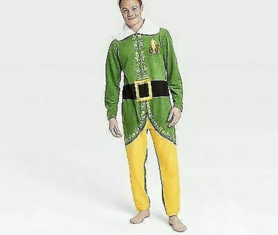 Buddy Elf The Movie Classic Green Yellow Elf Large Union Suit Christmas Pjs New