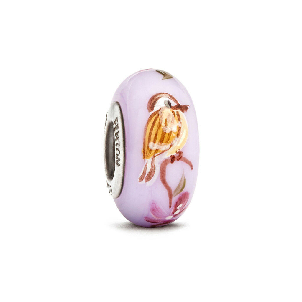 Fenton Glass Bead Tiny Sparrow Design With A Sterling Silver Bead Core Bird