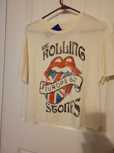 Nwt Rolling Stones Women's Europe 82 Cotton Cropped Ivory T-shirt